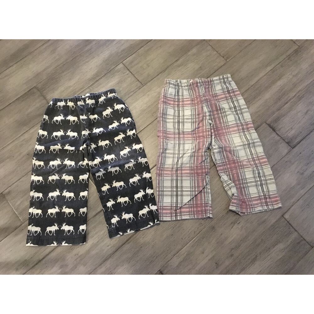Lot of 2 Kids Restoration Hardware Flannel Pajama Bottoms Moose & Camp Plaid 2